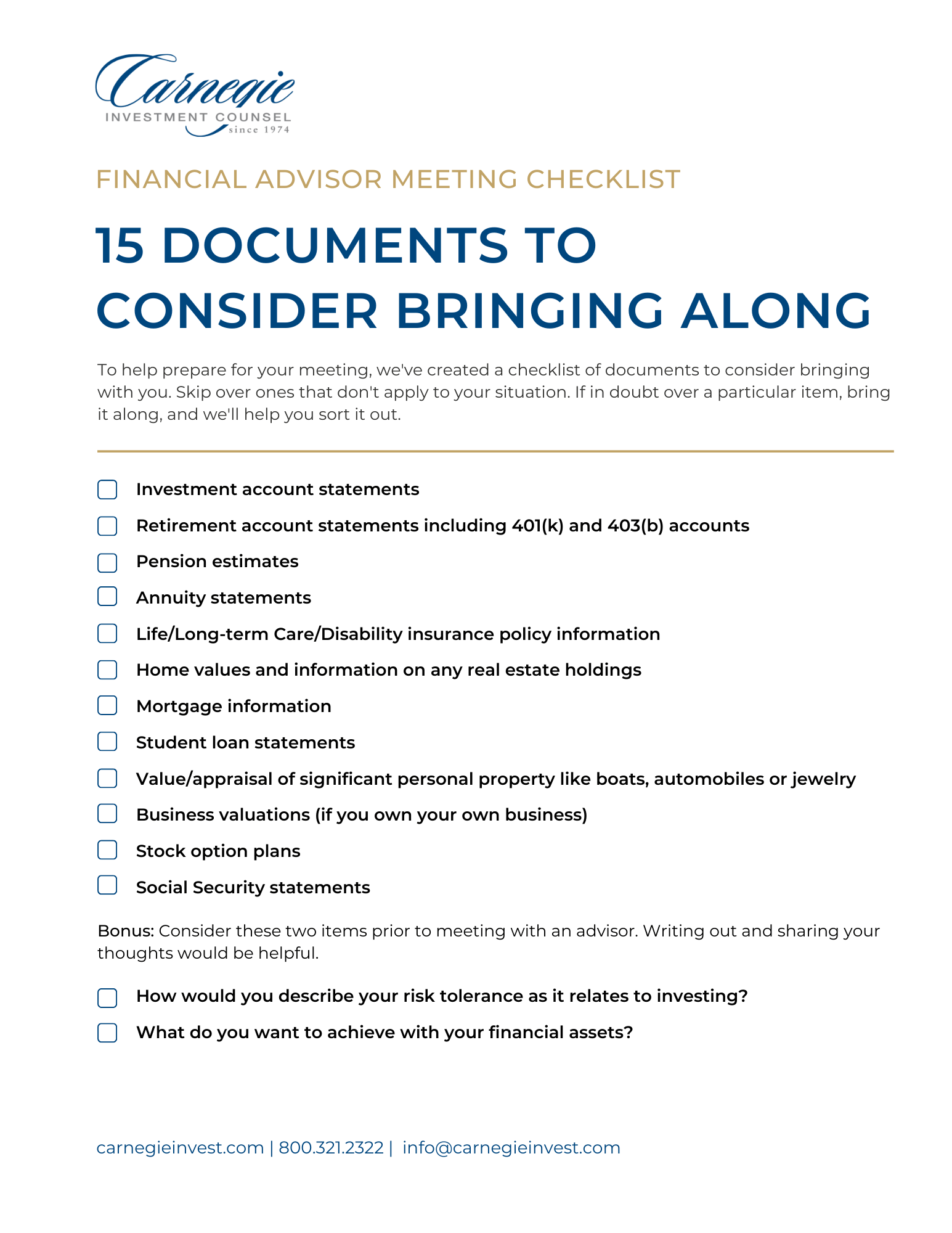 Financial Advisor Meeting Checklist 15 Documents to Bring to Your Meeting
